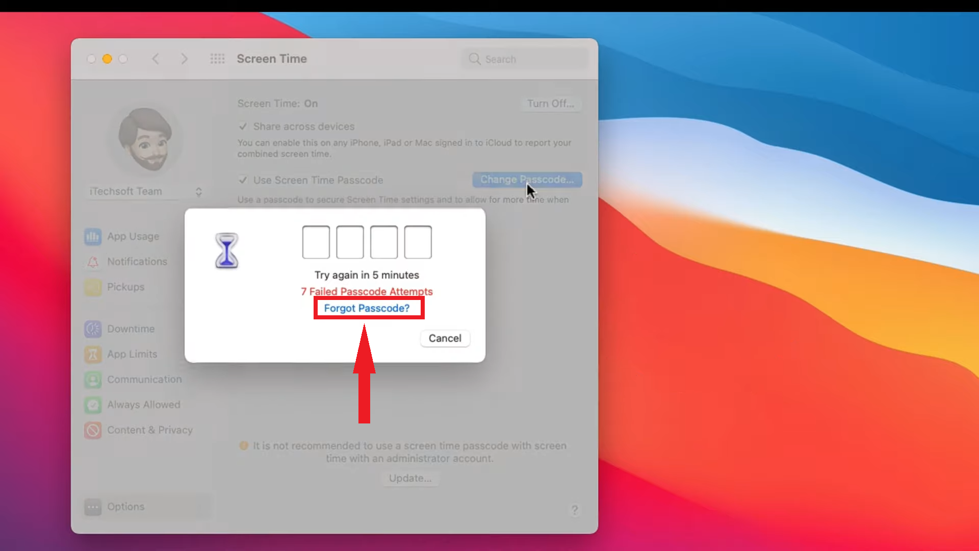 Click on Forgot Passcode option