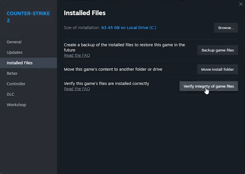 Repairing the CS2 Game Files