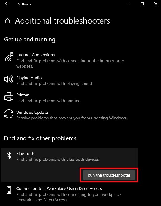 Opening Hardware Troubleshoot Menu