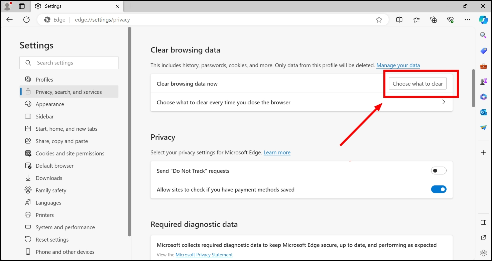 Click on Choose what to clear