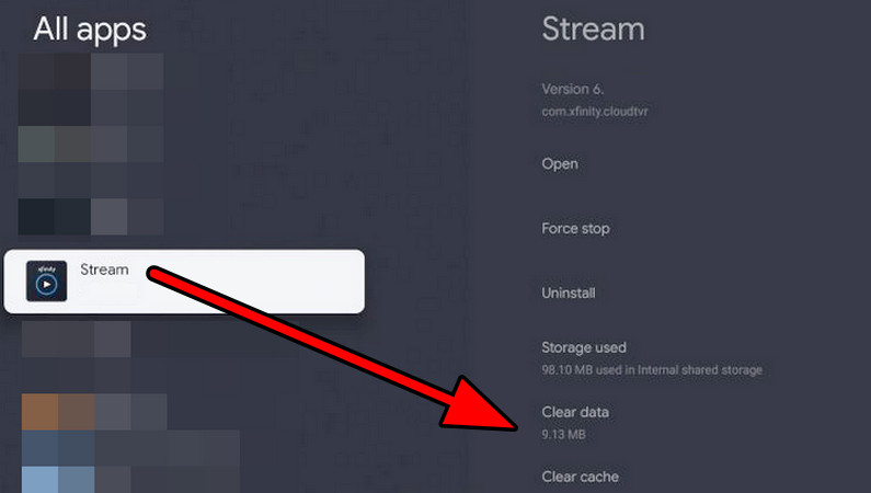 Clear Cache and Data of the Xfinity Stream App