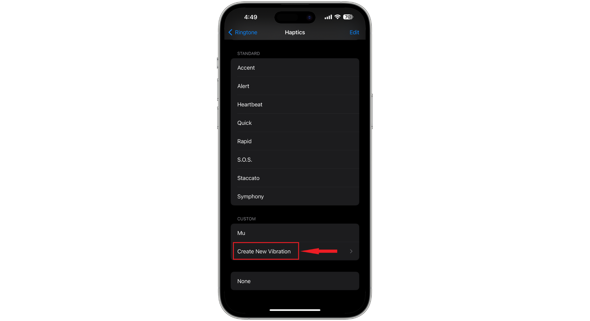 Tap Create New Vibration