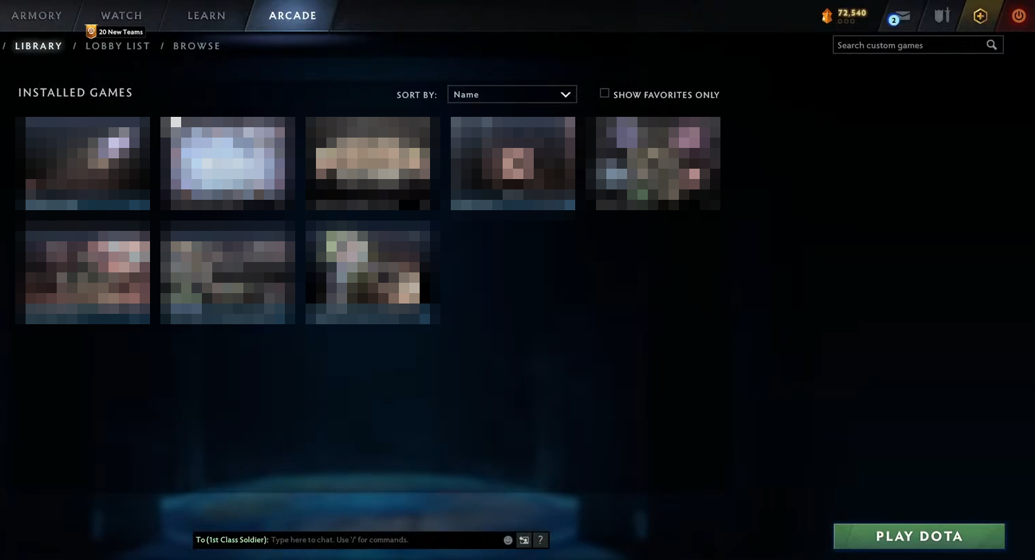 Entering Arcade mode in Dota 2.