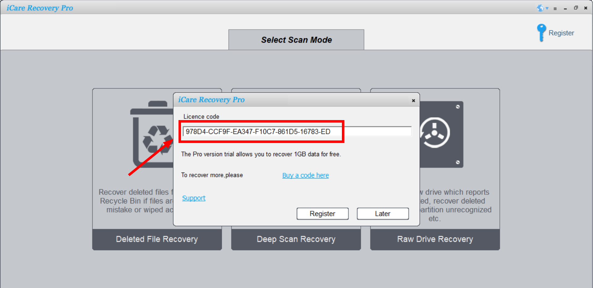 Put the license key in