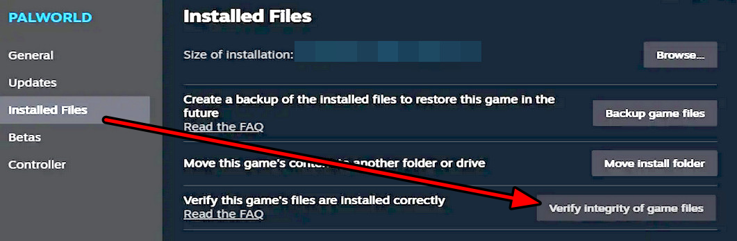 Verify the Integrity of Game Files of Palworld