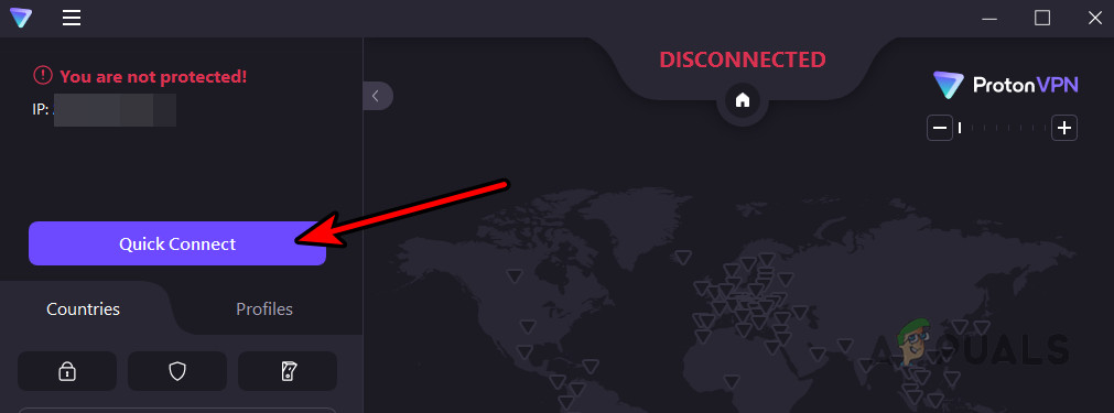 VPN server connection interface