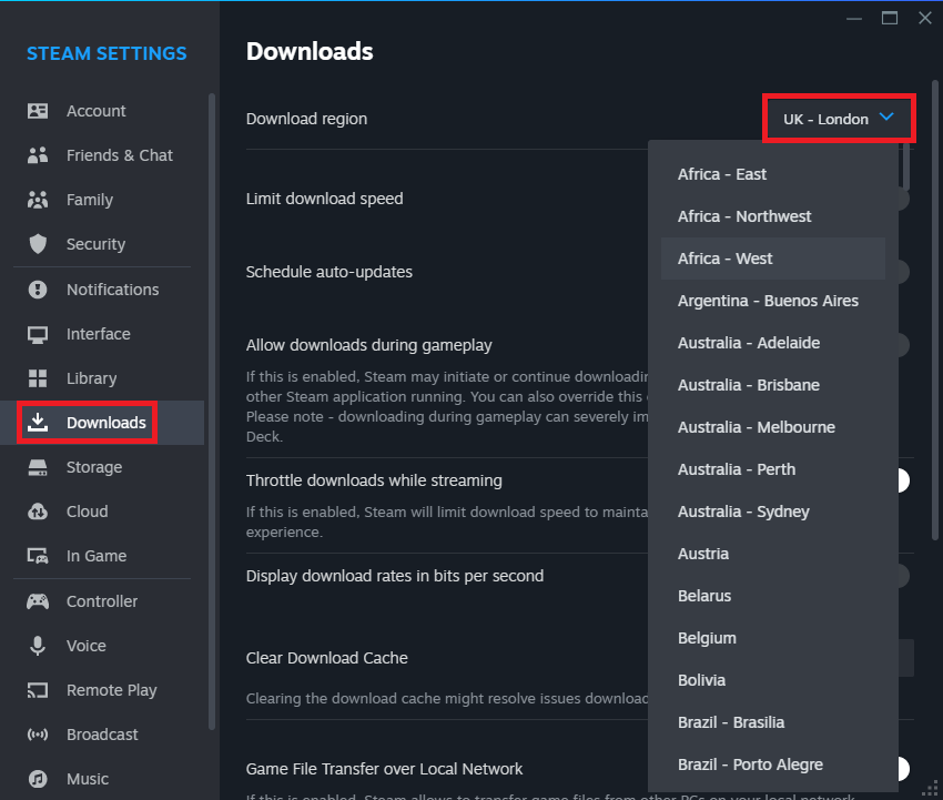 Changing the Download Region