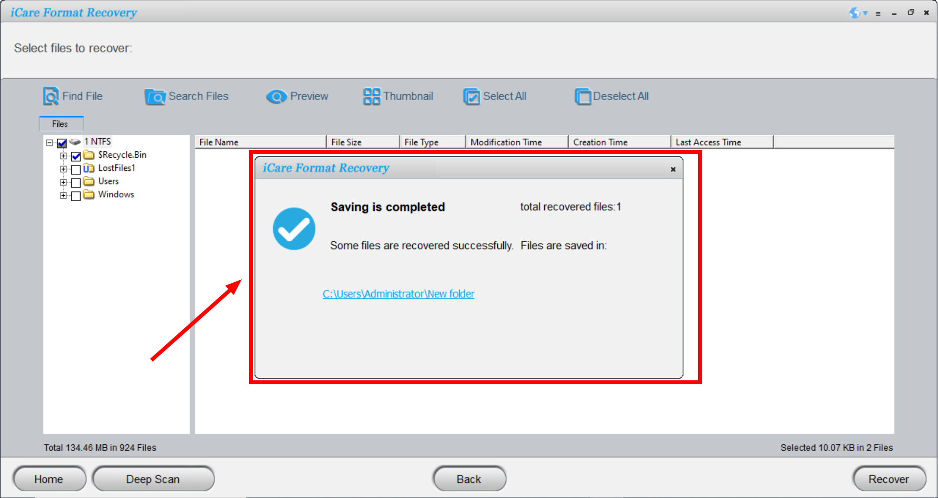 Data Recovery completed