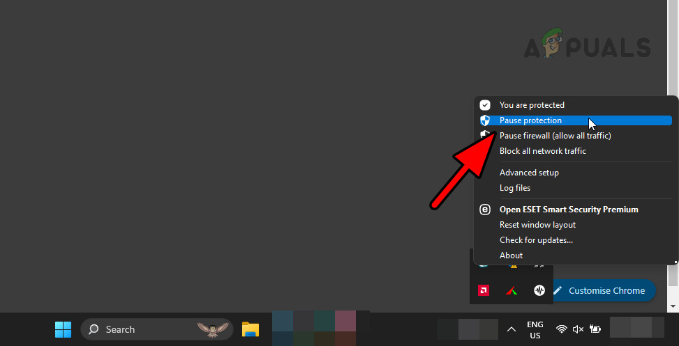 Pause ESET Protection and Firewall