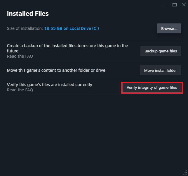 Repairing the game files