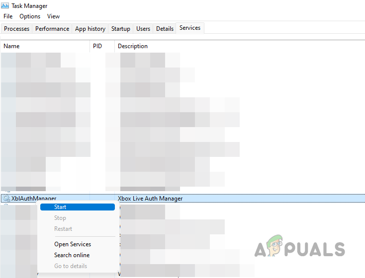 Start Xbox Live Auth Manager in the Task Manager