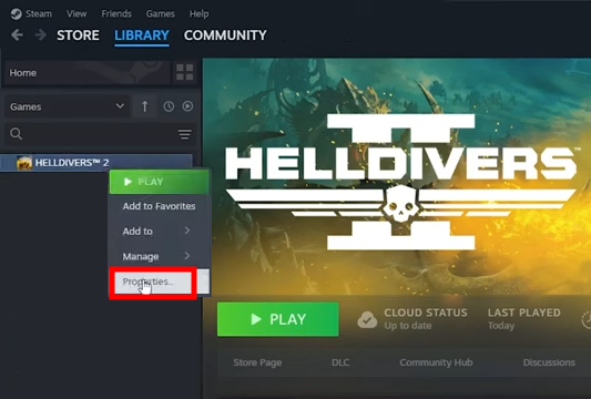Steam game's menu.