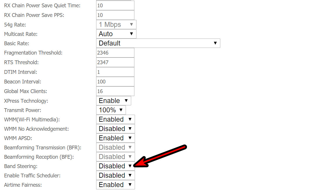 Disable Band Steering on the Router