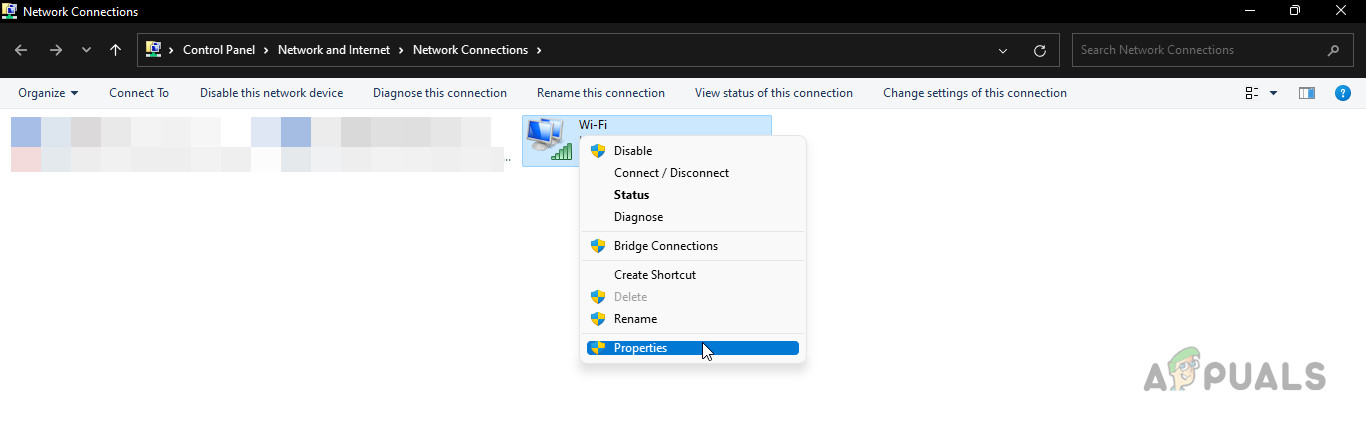 Open Properties of the System's Network Connection