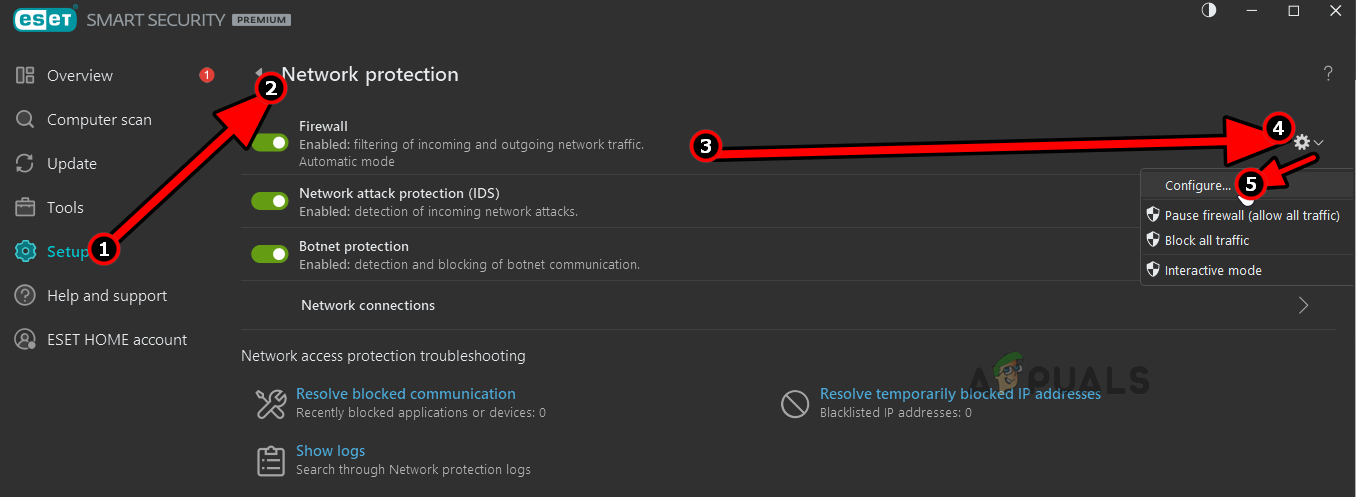 Open Configure of ESET Firewall