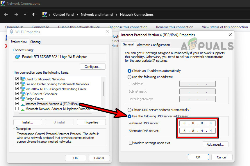 Set the Windows System's DNS to Google DNS