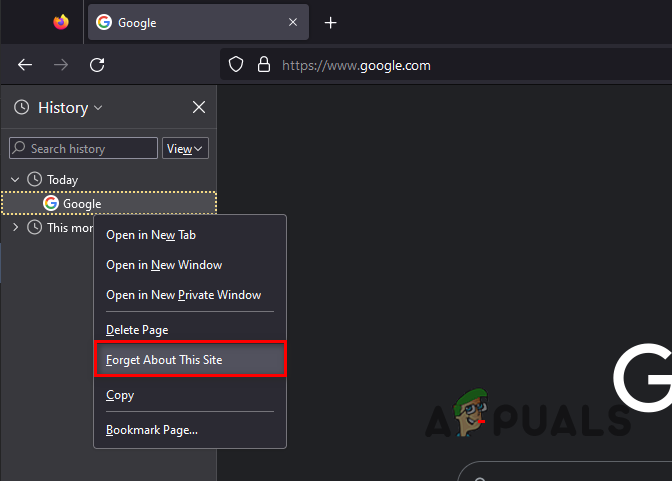 Clearing cache of a specific site on Mozilla Firefox