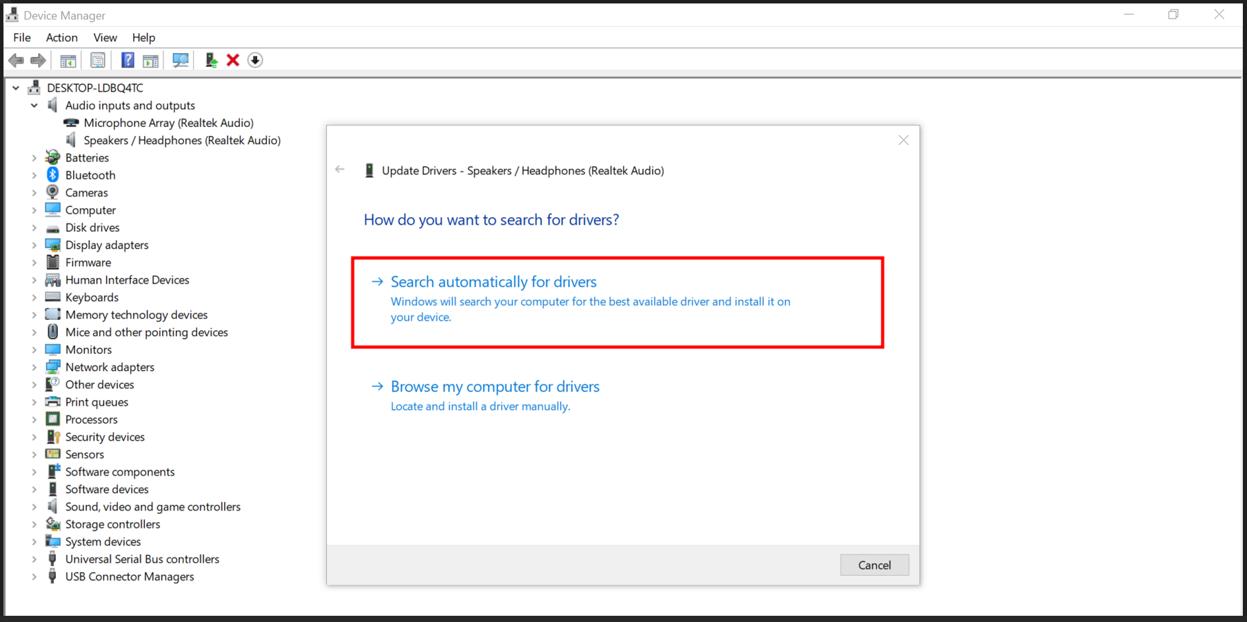 Click on Search automatically for drivers