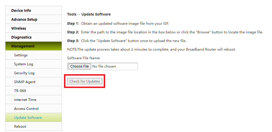 Router firmware update interface