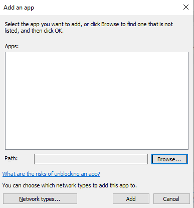 Selecting an application to allow through the firewall