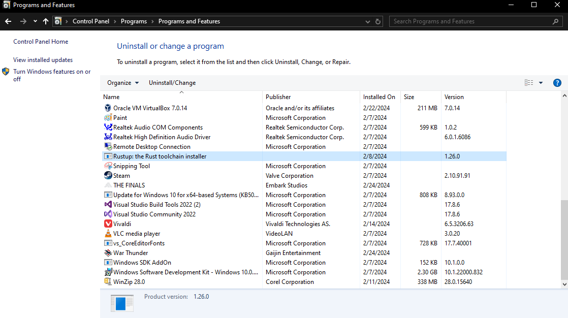 "Uninstall an app" menu in Control Panel.