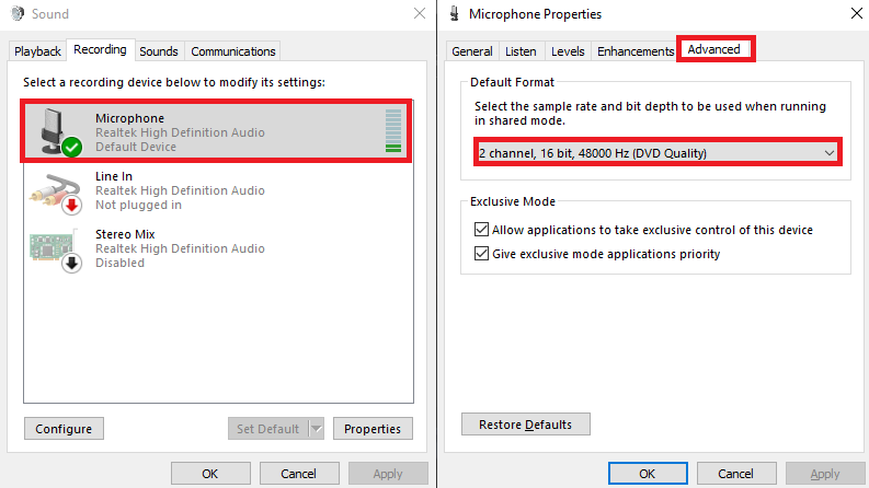 Changing Mic formats.