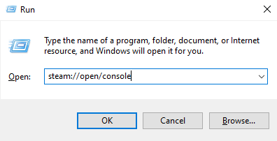 Run command opening the steam console