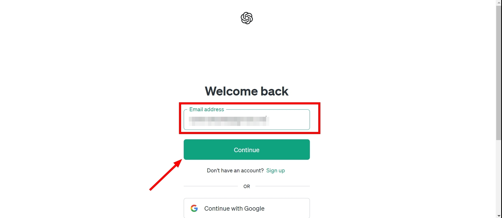 Enter your email and click Continue