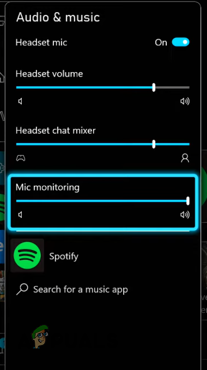 Finding the Mic Monitoring slider