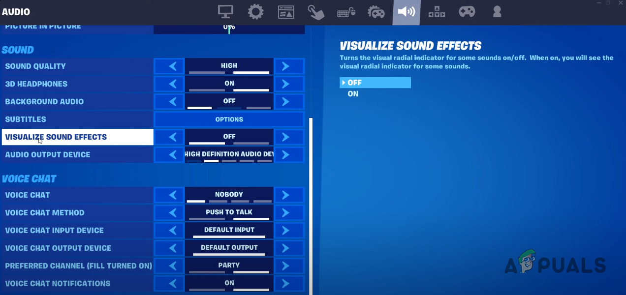 How to enable Visual Sound Effects in Fortnite