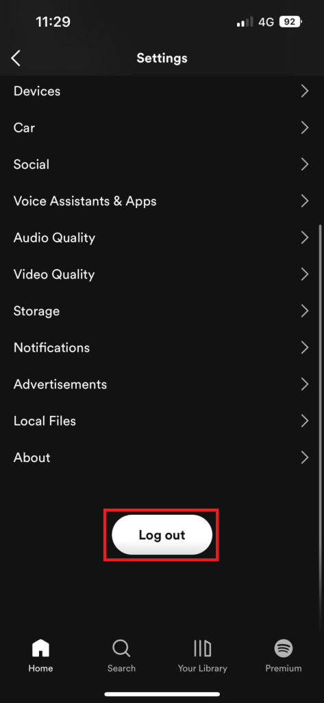 Log out of Spotify