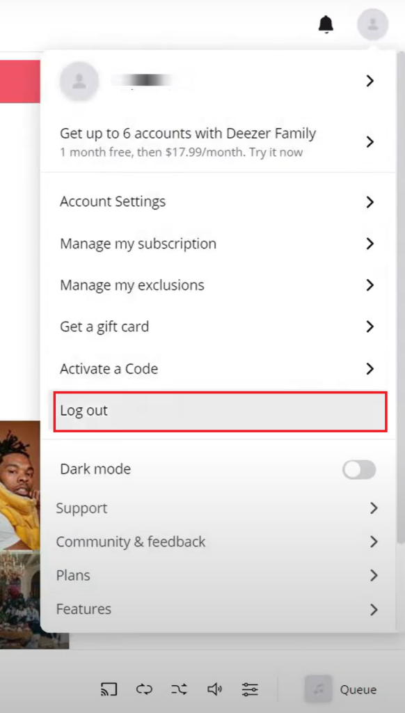 Log out of Deezer