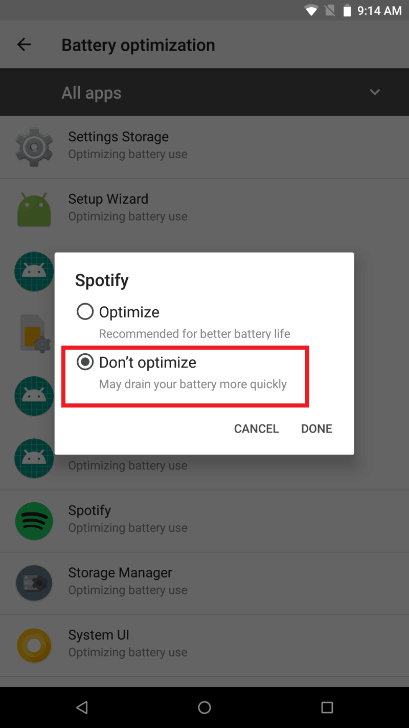 Disable Battery Optimization