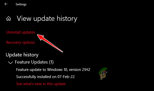 Navigating to Uninstall Updates menu
