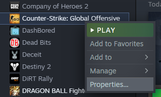 Opening CSGO Properties