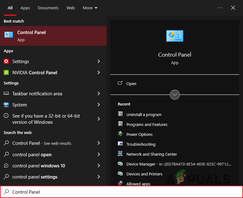 Opening Control Panel