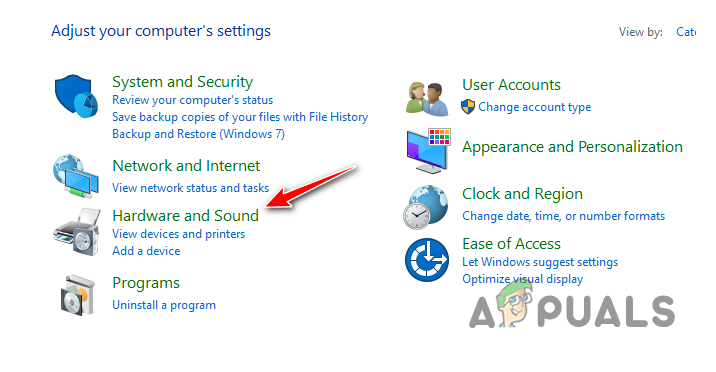 Opening Hardware and Sound menu