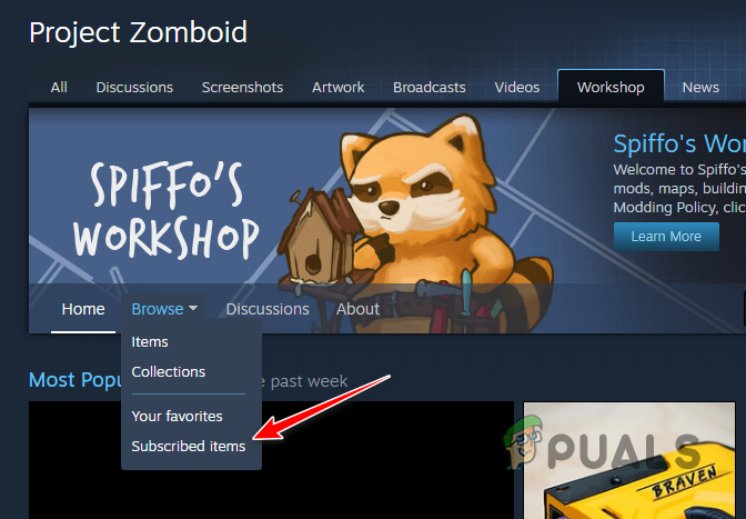 Opening Installed Mods menu in Steam