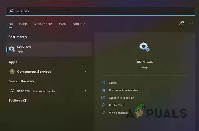 Opening Services menu