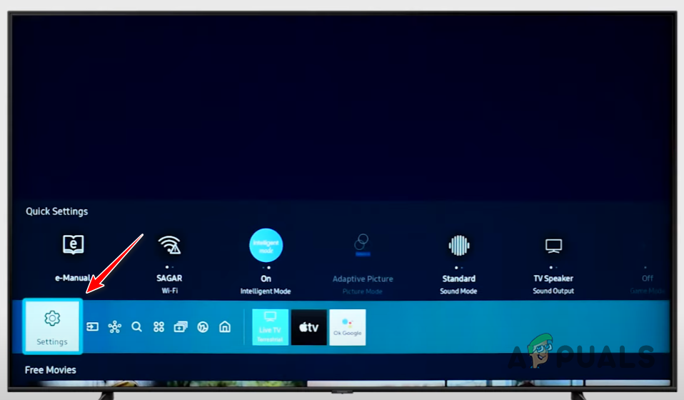 Opening Settings menu of TV