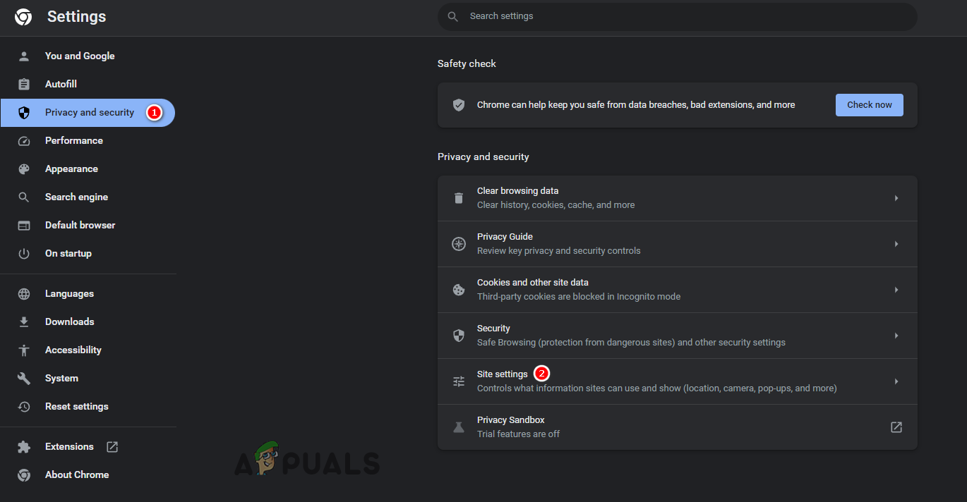 Opening Site Settings