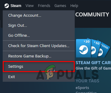 Opening Steam Settings menu
