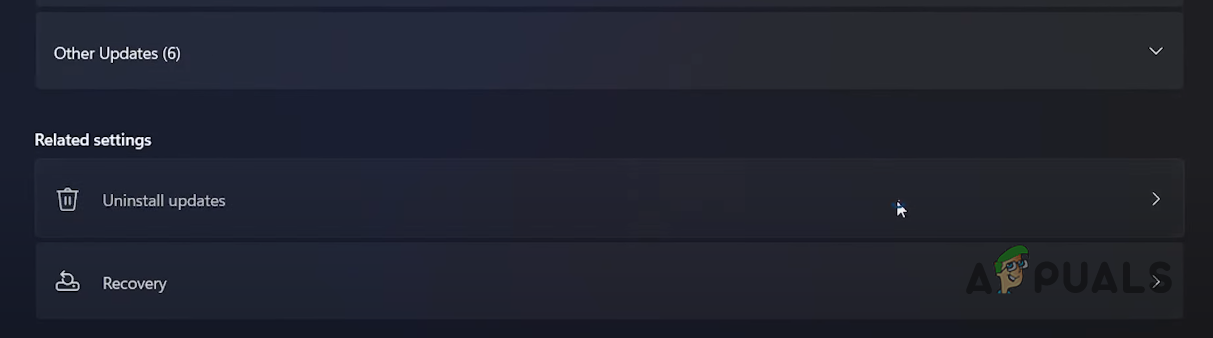 Opening Uninstall Updates menu