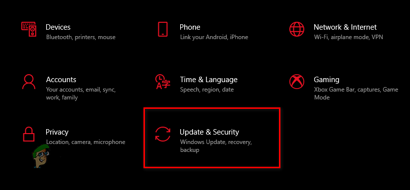 Opening Updates and Security Menu