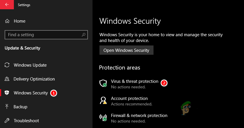 Opening Virus and Threat Protection Menu