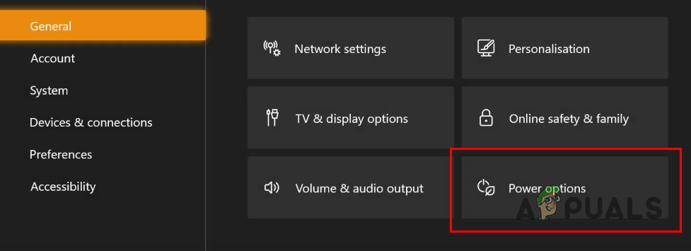 Opening Xbox Series S/X Power Options