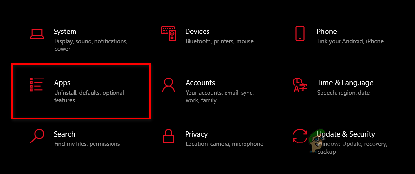 Opening the Apps and Features menu