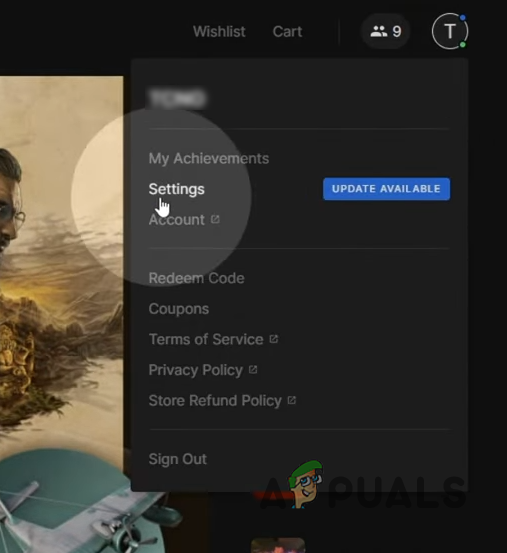 Opening the Epic Games Launcher Settings menu