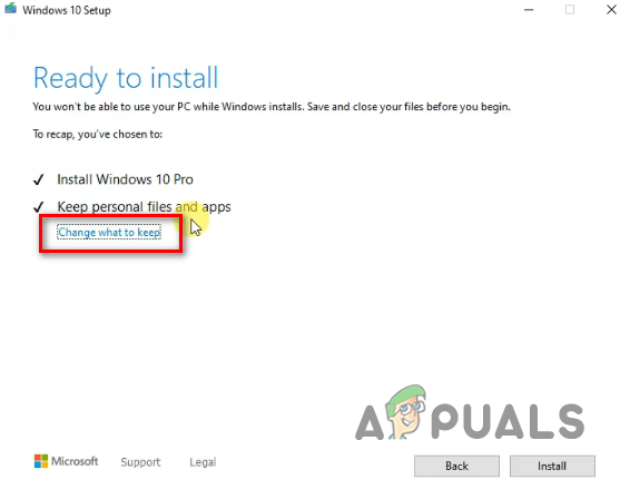 Pressing the Change what to keep button