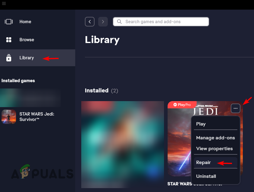 Repairing the game through the EA App